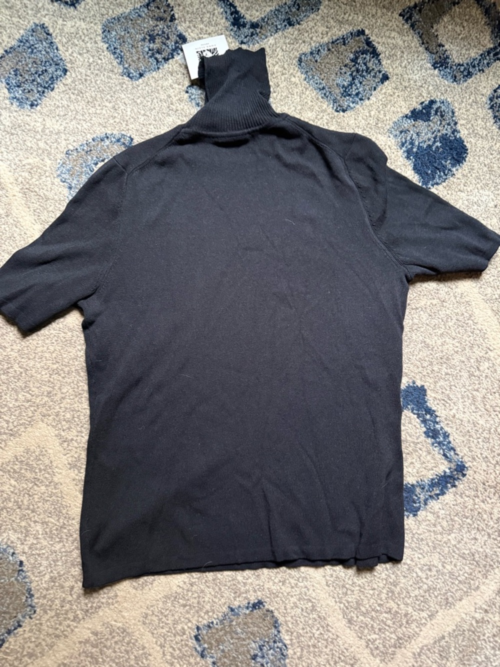 Anne Klein Black Ribbed Short-Sleeve Turtleneck